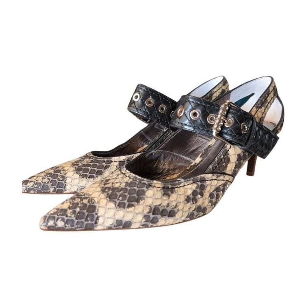 Bottega Veneta Snake Print Leather Kitten Heel Buckle Strap Mary Janes Size 39.5 - Picture 3 of 12